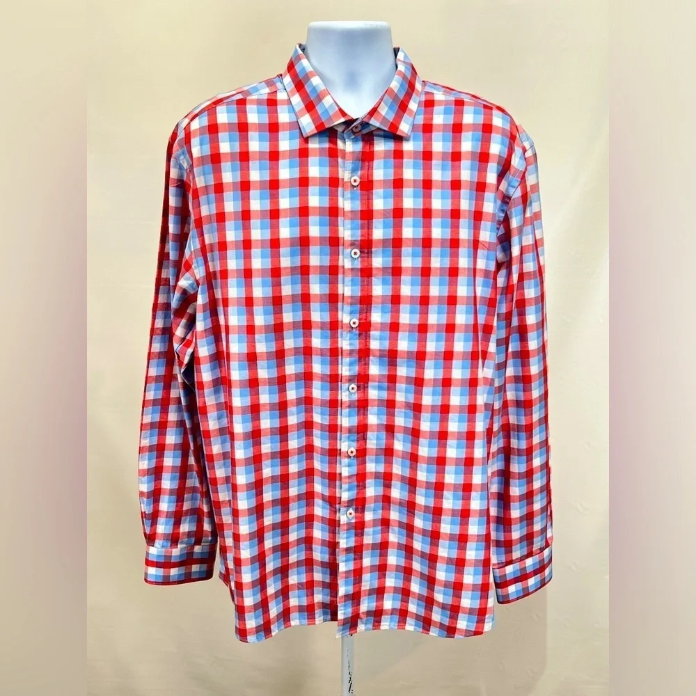 JAMES TATTERSALL Men’s red and blue check long sleeve shirt size XXL - Picture 2 of 13